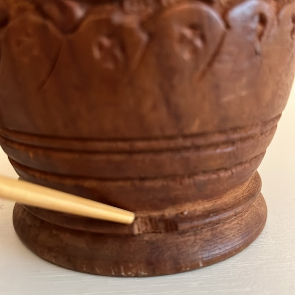 Vintage Hand Carved Teak Sheesham Wooden Lidded Spice Trinket Storage Jar - Picture 7 of 10